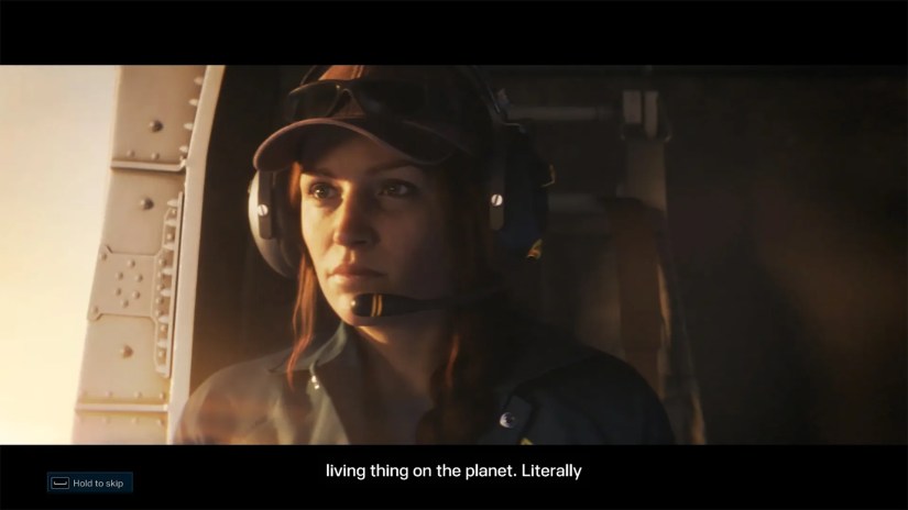 A screenshot of a woman in a helicopter in the game &ldquo;Tom Clancy&rsquo;s Rainbow Six Extraction.&quot;
