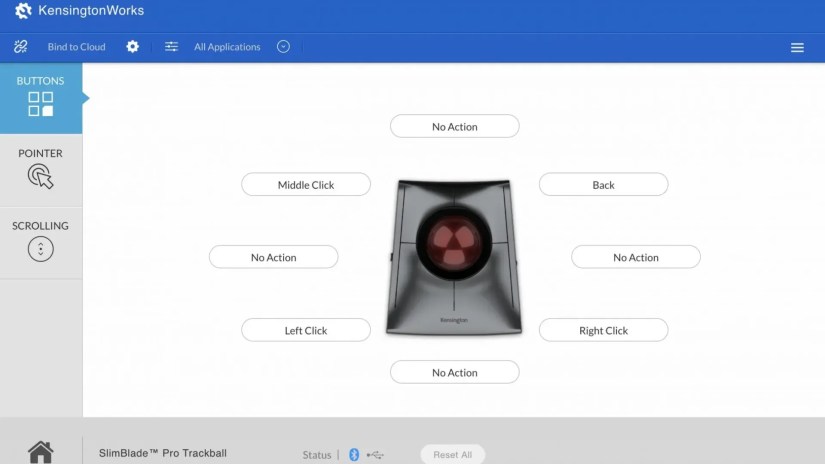 Kensington SlimBlade Pro software, buttons page