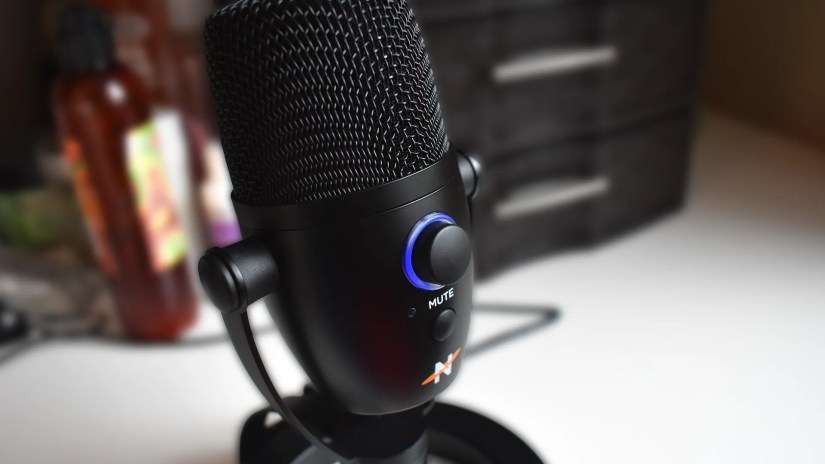 Bumblebee II microphone on a desk.