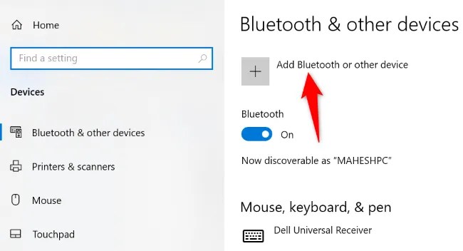 Choose &ldquo;Add Bluetooth or Other Device.&quot;