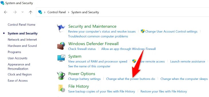 Select &ldquo;Change What the Power Buttons Do.&quot;