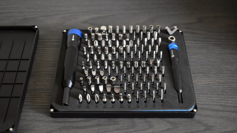 iFixit Manta Driver Kit opened to display steel bits