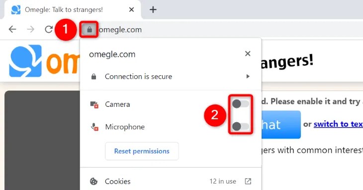 Enable camera and mic for Omegle.