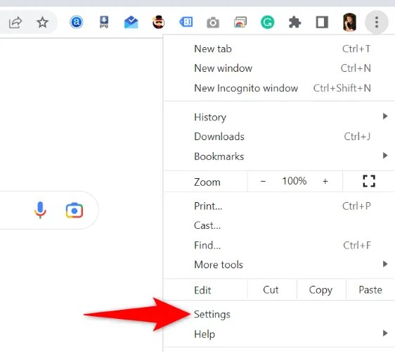 Select &ldquo;Settings&rdquo; in Chrome.