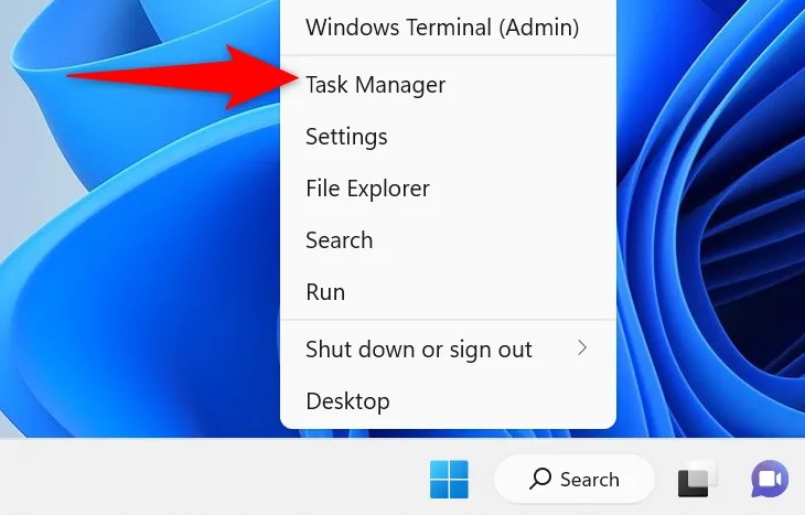 Select &ldquo;Task Manager&rdquo; in the menu.