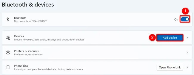 Enable &ldquo;Bluetooth&rdquo; and choose &ldquo;Add Device.&quot;