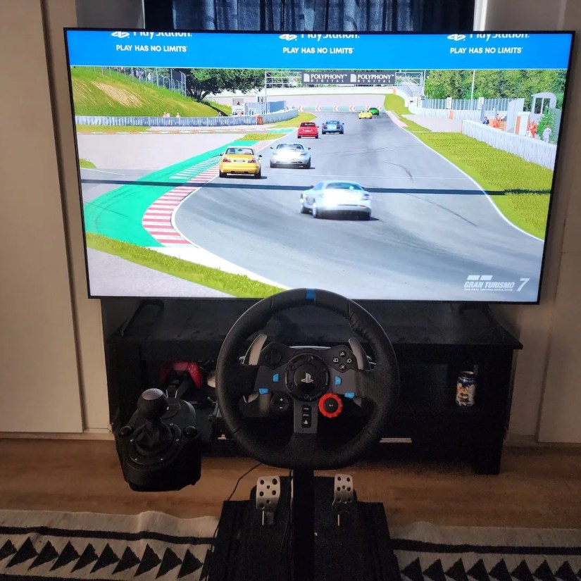 Home Racing Sim Setup using a PS5 View From Behind Wheel.