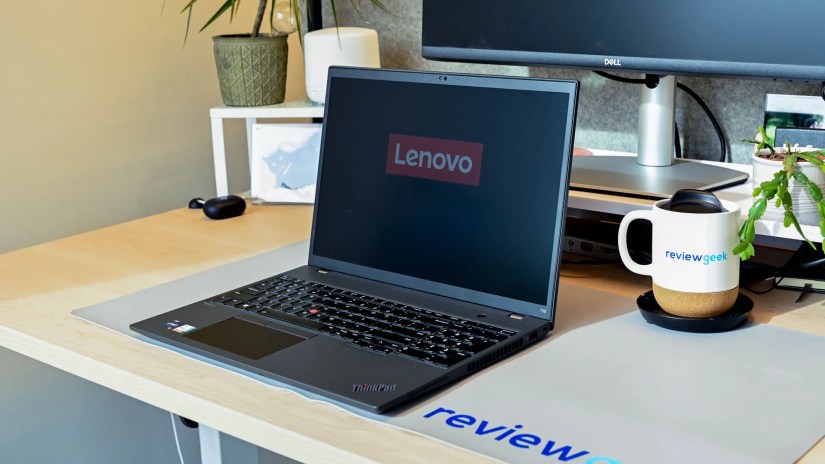 The Lenovo ThinkPad T16 Gen 1 booting up.