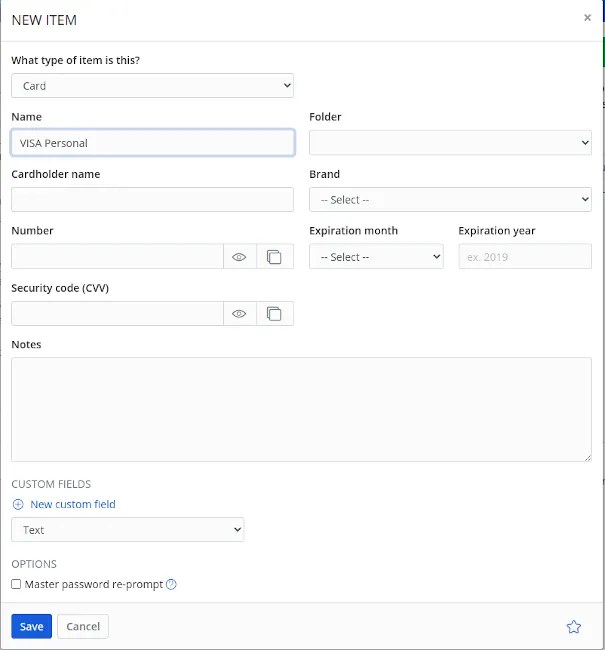 Adding entry information into Bitwarden