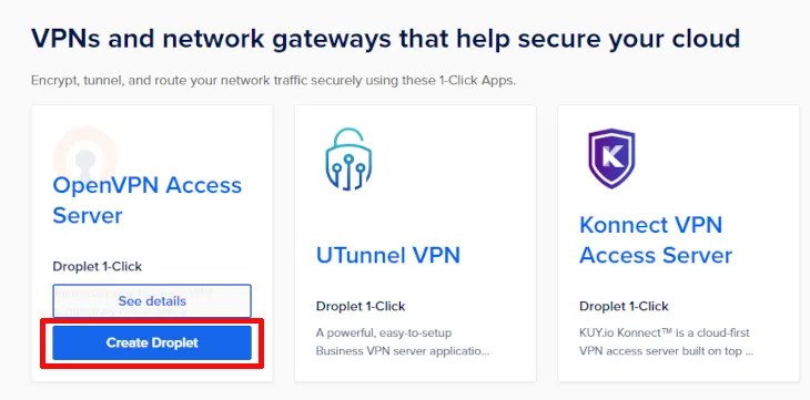 DigitalOcean droplet selection