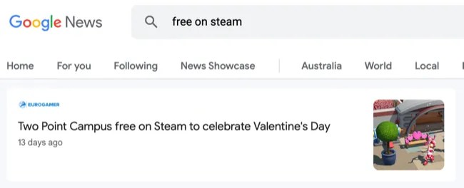 Google News results for &ldquo;free on Steam&rdquo;