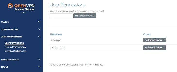OpenVPN&rsquo;s settings screen