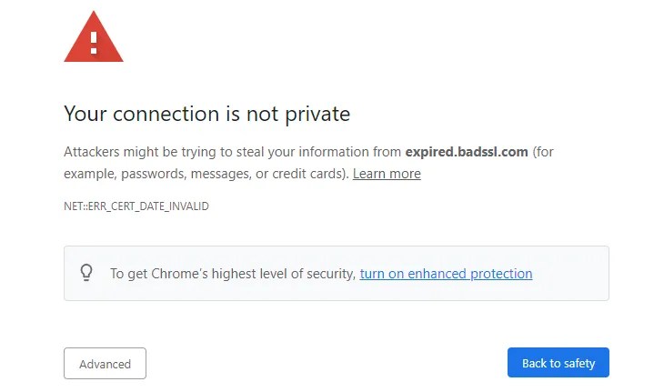 Your connection is not private error in Chrome