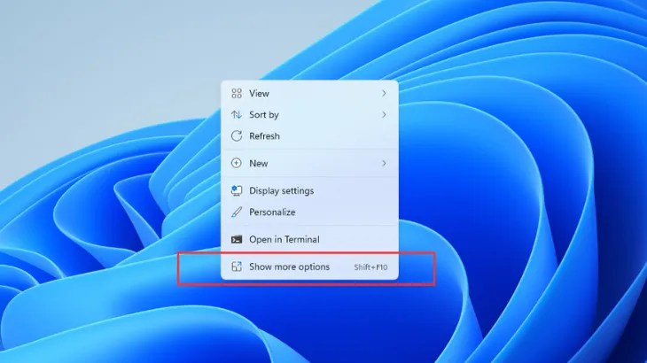 RIght-clicking on the Windows 11 desktop and selecting more options