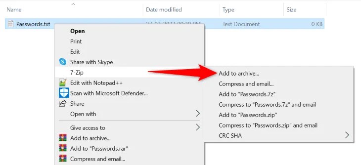 Select 7-Zip &gt; Add to Archive.