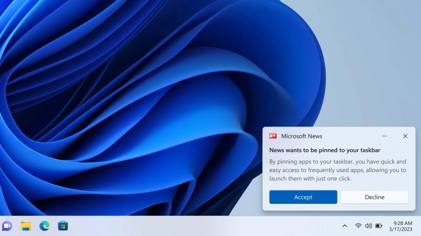 Windows 11 pinning request