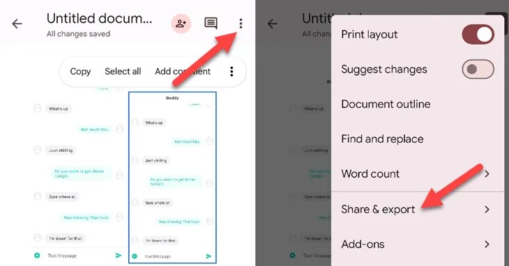 Open the menu and select &ldquo;Share &amp; Export.&quot;
