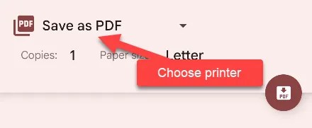 Choose a printer or PDF.