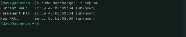 Setting a random MAC address with macchanger