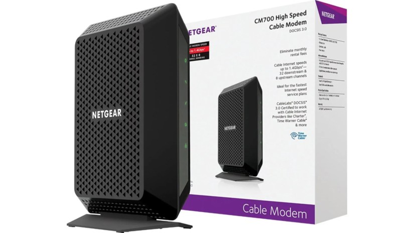 A NETGEAR modem sits near its box.