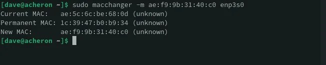 Setting a specific MAC address with macchanger
