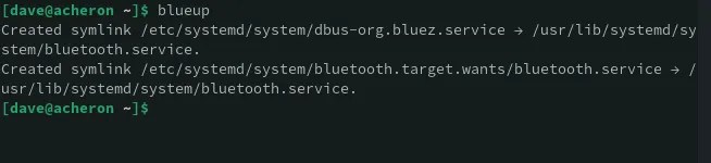 Using the blueup shell function to start and enable the bluetooth service