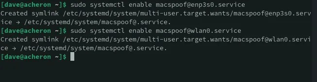 Enabling the two services to change MAC addresses at boot time