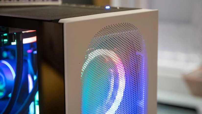 CyberPowerPC Grvty High Airflow Series gaming PC case&rsquo;s RGB fan and vents