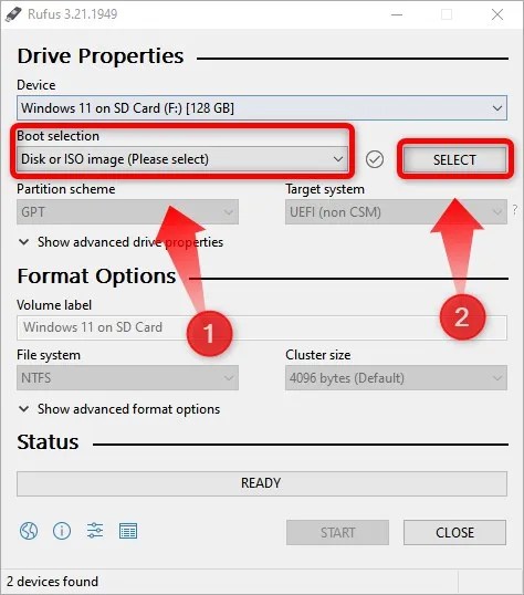 You should pick the Disk or ISO Image option and then select your Windows ISO file and open it