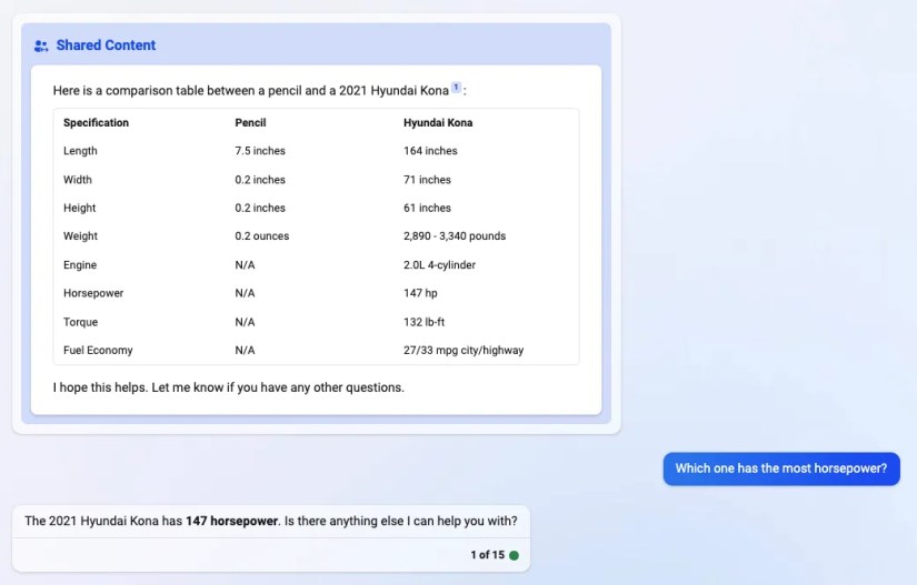 Bing Chat shared answer