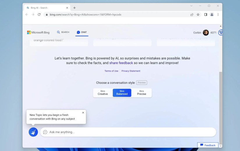 Chrome running Bing