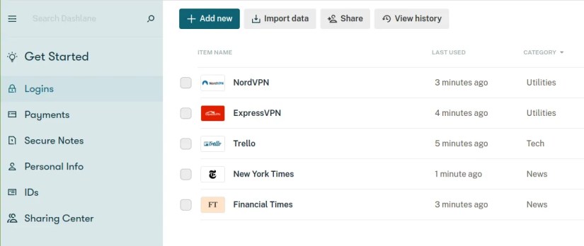 The Dashlane web app
