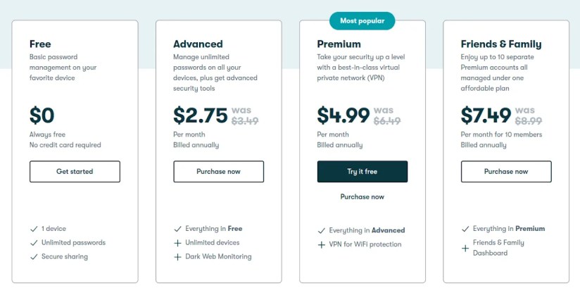 Dashlane&rsquo;s personal plans