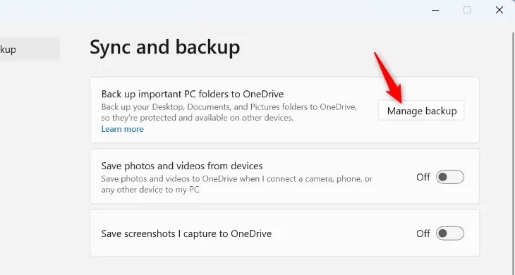 Click &ldquo;Manage Backup.&quot;