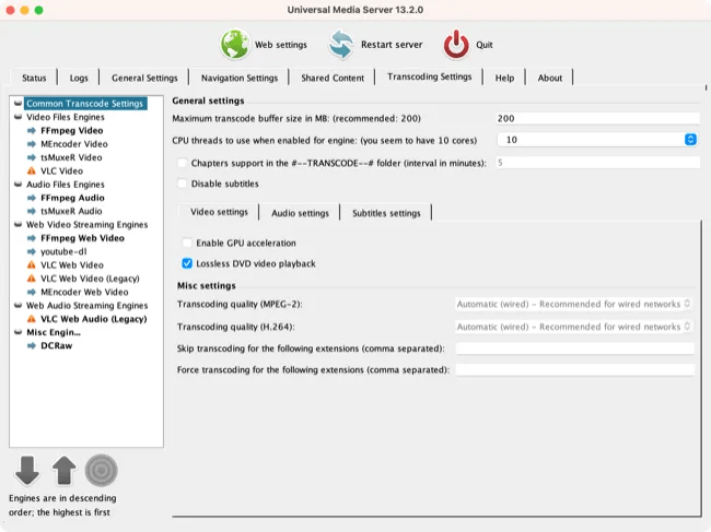 Universal Media Server DLNA/uPnP streamer