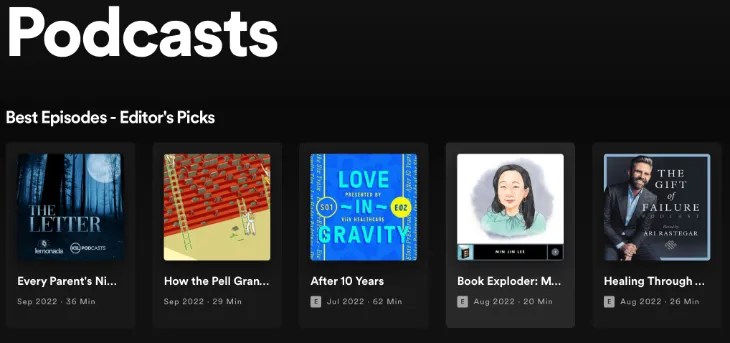 Podcasts in Spotify app