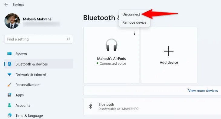 Select &ldquo;Disconnect&rdquo; in the menu.