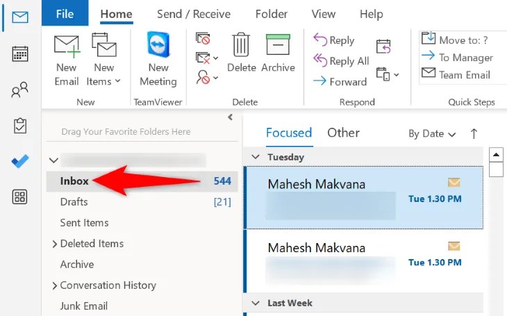 Find email folder.