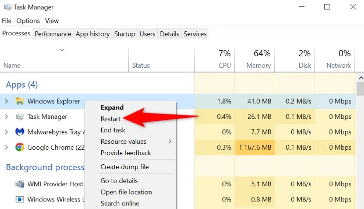 Select &ldquo;Restart&rdquo; in the menu.
