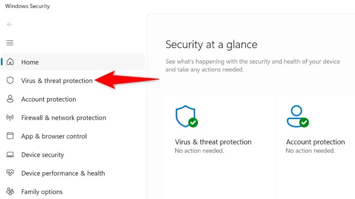Choose &ldquo;Virus &amp; Threat Protection.&quot;