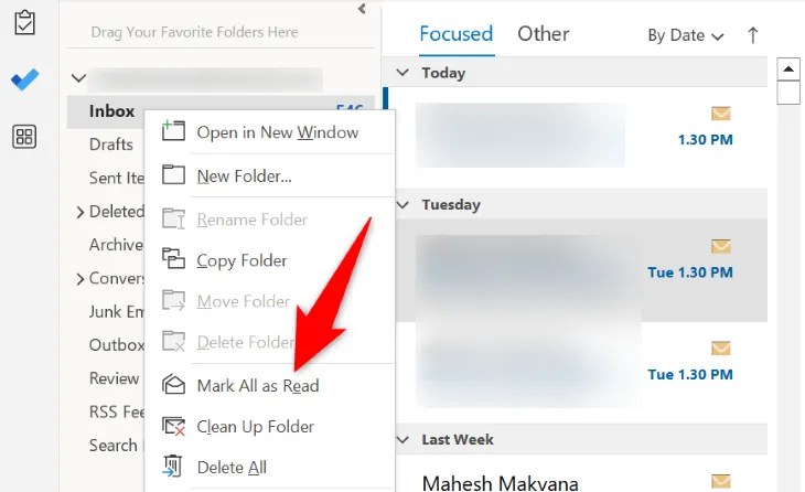 Select &ldquo;Mark All as Read&rdquo; in the menu.