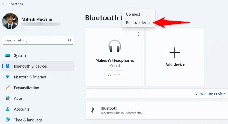 Select &ldquo;Remove Device&rdquo; in the menu.