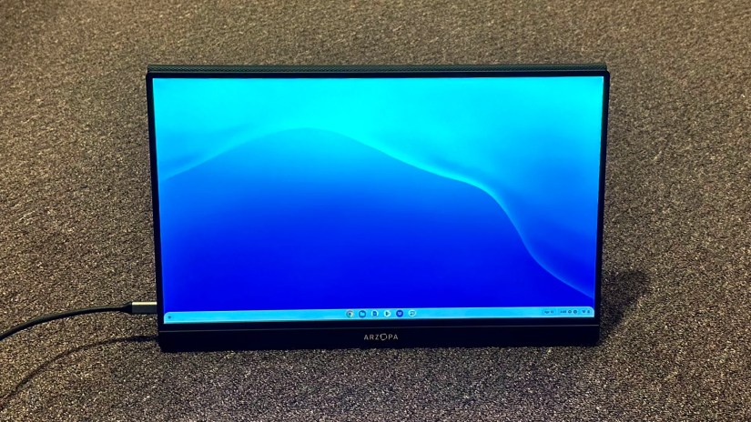 Arzopa G1 Game Portable Monitor displaying a Chromebook home screen