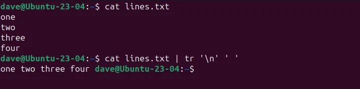 Combining multi-line input into a single line of text, using tr