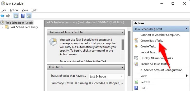 Select &ldquo;Create Basic Task&rdquo; on the right.