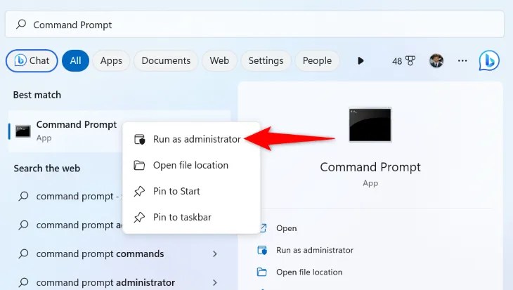 Select &ldquo;Run as Administrator&rdquo; in the menu.