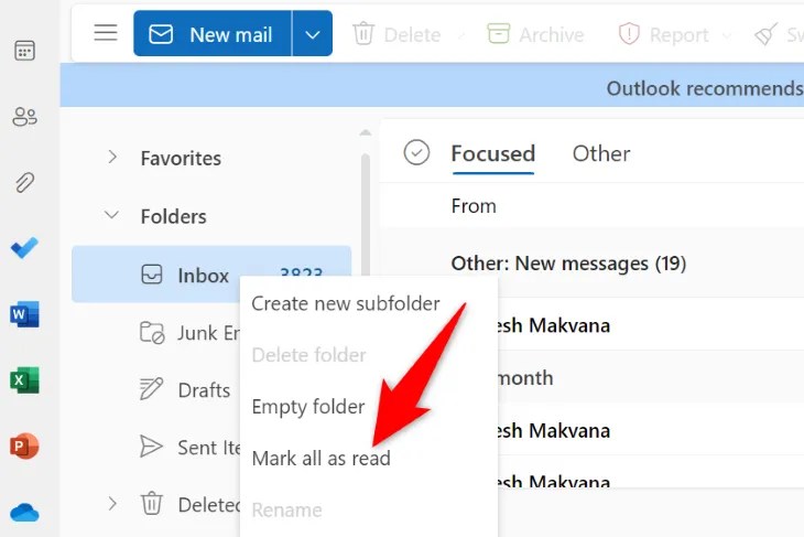 Click &ldquo;Mark All as Read&rdquo; in the menu.