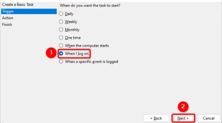 Choose the task time and select &ldquo;Next.&quot;