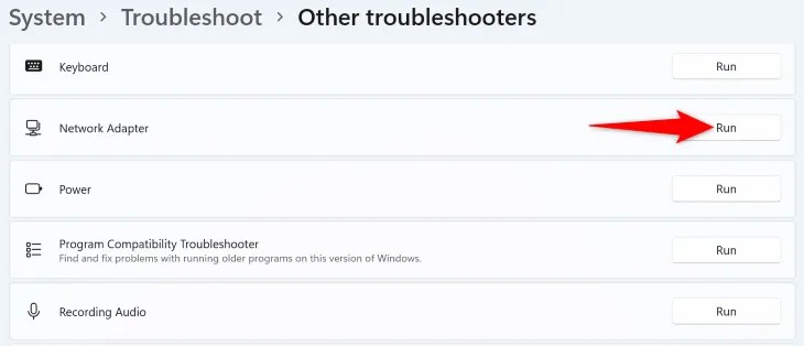 Select &ldquo;Run&rdquo; next to &ldquo;Network Adapter.&quot;