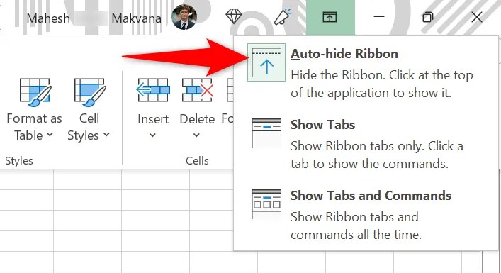 Select &ldquo;Auto-Hide Ribbon.&quot;